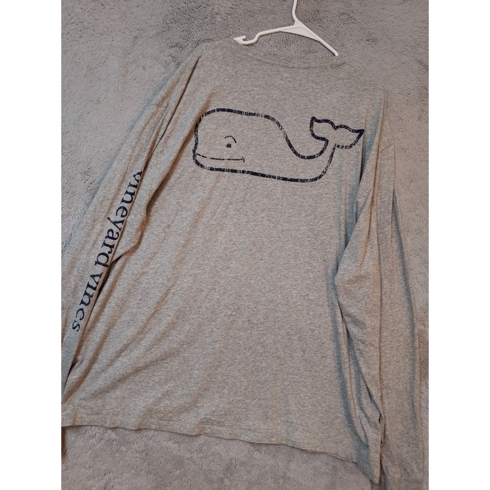 Vineyard Vines Shirt Men 3XB 3XL Big Spellout Sleeve Whale Logo Long Sleeve Gray